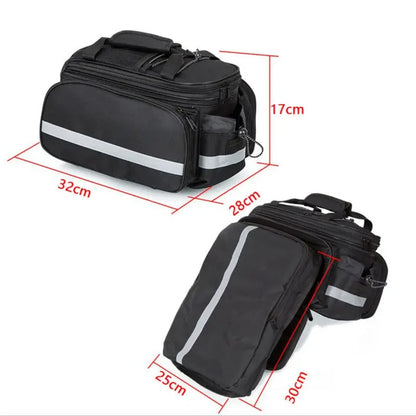3-in-1 Waterproof Bike Trunk Bag — Large Capacity MTB & Road Bicycle Rear Seat Rack Panniers, Travel Luggage Carrier