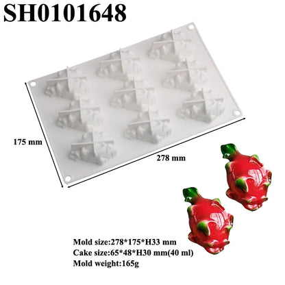 SHENHONG Silicone Fruit Mousse Cake Molds – Orange, Apple, Pear, Mango, Strawberry & Durian Dessert Decorating Tools
