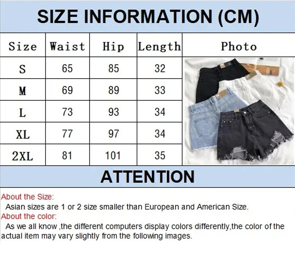 Summer Women’s Korean High Waist Cowboy Denim Shorts — Casual White Jeans with Pockets, Tassels & Ripped Holes Y2K Style