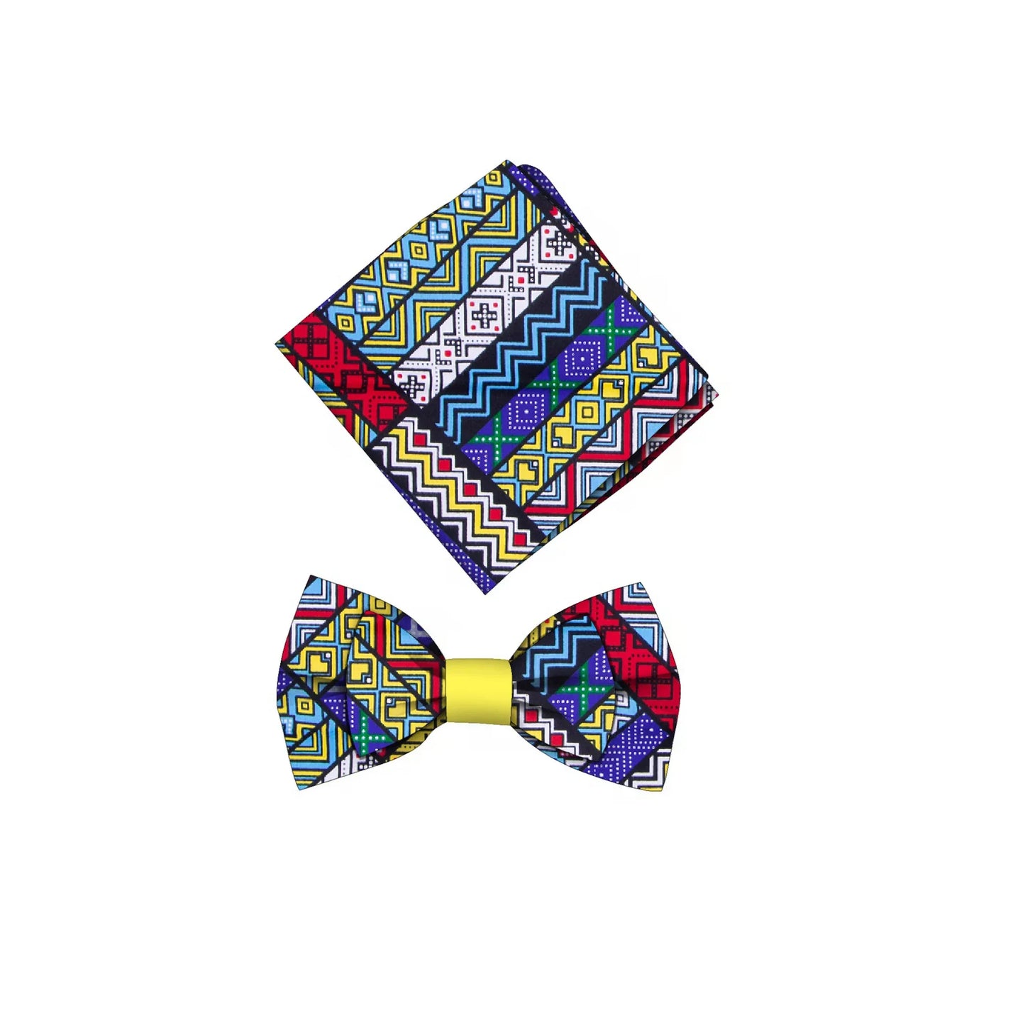 African Print Bow Tie & Kerchief Set - Bohemian Cotton Accessories for Men, Stylish Gift SP077