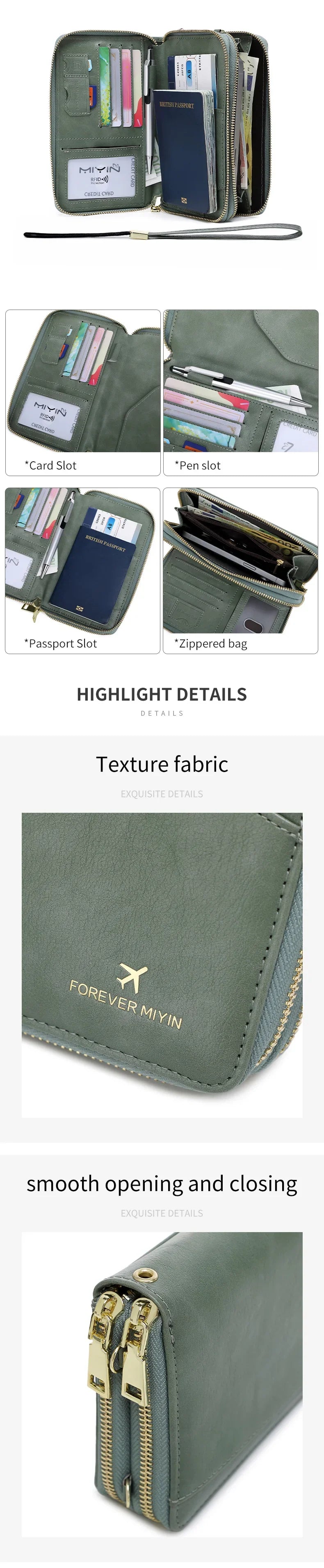 New Travel Passport Wallet – Fashionable Multi-Functional Double Zipper PU Leather Passport Cover with Clip