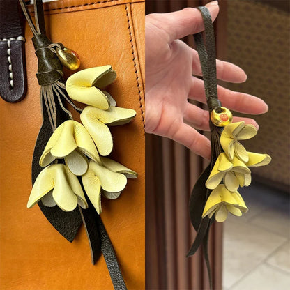 Genuine Leather Flower Bag Pendant Keychain – Original Handmade Osmanthus & Tulip Design, Exquisite Floral Charm for Bags & Accessories