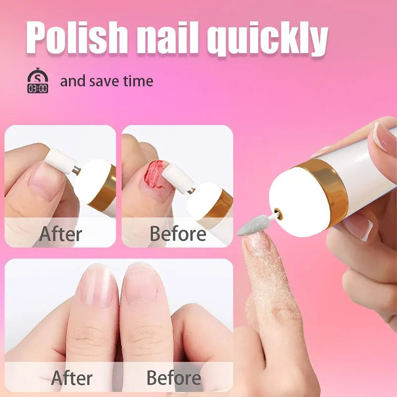 5-in-1 Electric Nail Polish Drill Machine: Portable Mini Manicure Art Pen with Light - Tools for Gel Removal & More