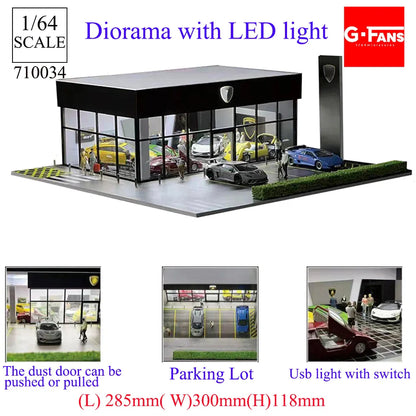 GFans 1:64 Scale Diorama Car Garage Model – LED Lighted Parking Lot DIY City Set for Collection & Display Gifts