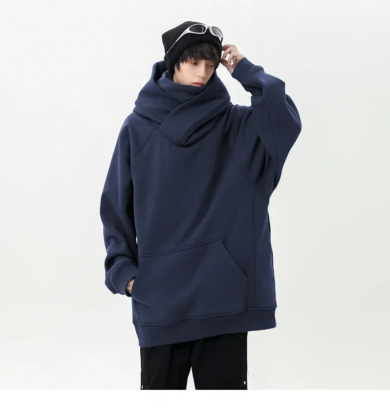 Autumn High Neck Sweatshirt for Men – Pile Collar Hoodie, Harajuku Ninja Style, Casual Sports Loose Fit Top
