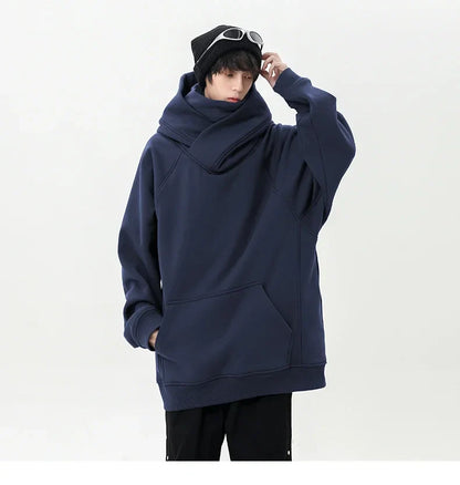 Autumn High Neck Sweatshirt for Men – Pile Collar Hoodie, Harajuku Ninja Style, Casual Sports Loose Fit Top