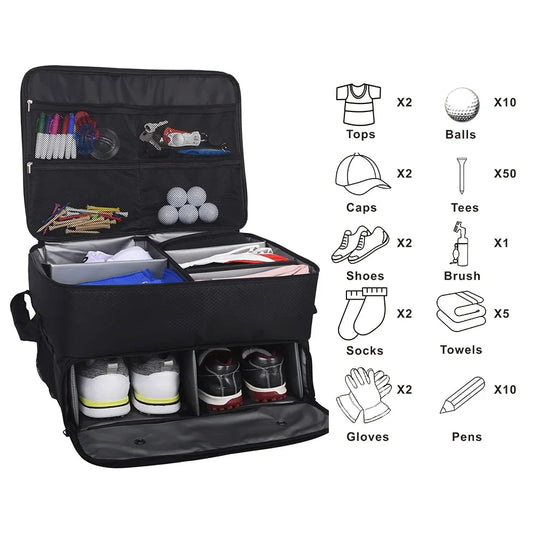 Golf Trunk Organizer – Waterproof Car Bag with Large Storage Box for Shoes, Balls, Tees, Clothes, Gloves & Accessories