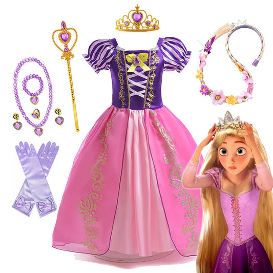 Disney Rapunzel Princess Dress - Purple Puff Sleeve Tangled Cosplay Costume for Girls, Halloween & Birthday Ball Gown