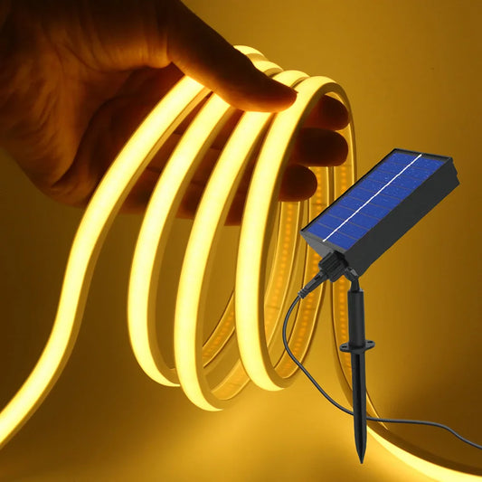 Solar COB LED Strip Light - 320 LEDs/m, DC 24V, Flexible, Waterproof, Warm Natural White - Available in 0.5m, 1m, 2m, 5m for Garden Decoration