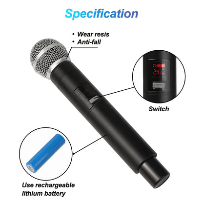 Wireless UHF 2-Channel Handheld Microphone – Professional Mic for Party, Karaoke, Church & Meetings