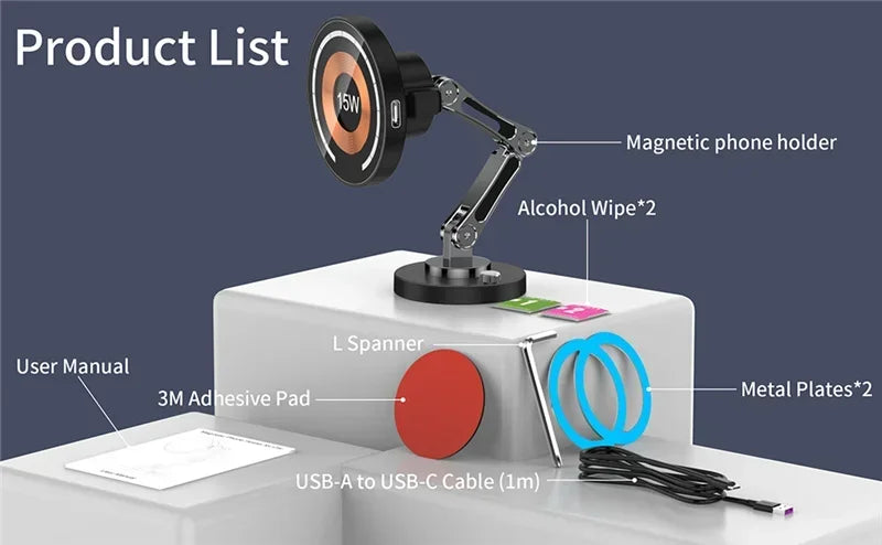 Magnetic Wireless Car Charger Stand – Fast Charging Mount for MagSafe iPhone 15/14/13/12