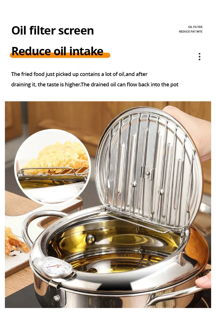 Stainless Steel Oil Thermometer with Cover – Small Frying Pan for Tempura, French Fries & Oil Saving