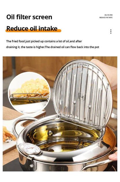 Stainless Steel Oil Thermometer with Cover – Small Frying Pan for Tempura, French Fries & Oil Saving