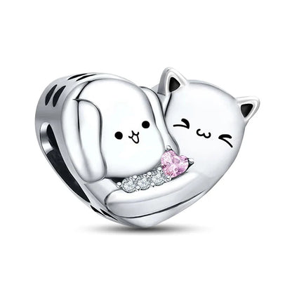 925 Sterling Silver Pink Heart Charm - Zircon Love Pendant Bead for DIY Bracelets, Bangles & Women’s Jewelry
