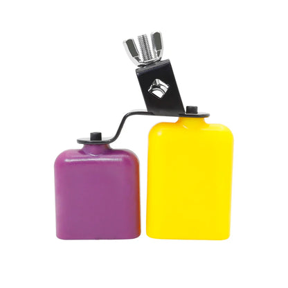 Double Sambago Bell: Latin Music Cowbell with High and Low Sound - Yellow Purple Knocker Drum Percussion Instrument Accessories