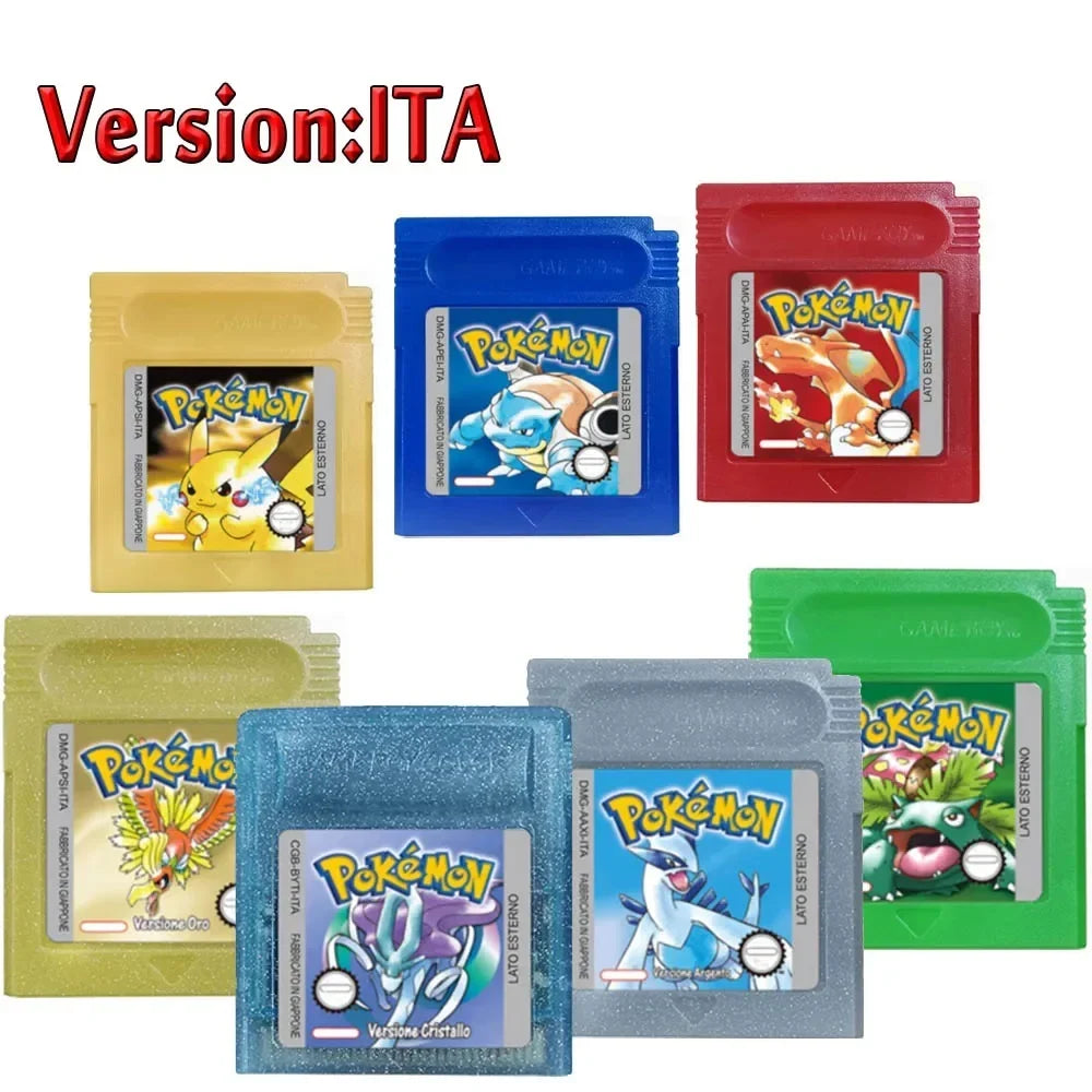 Pokemon GBC Game Cartridge - 16-Bit Video Game Card in Red, Blue, Crystal, Gold, Silver & Yellow Versions