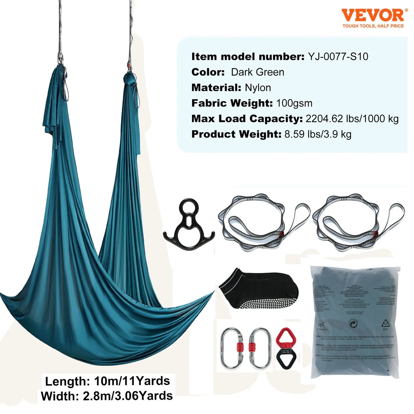 SucceBuy 8.7/11 Yards Aerial Yoga Hammock & Swing Starter Kit – Aerial Silk Fabric Yoga Strap Accessory for All Fitness Levels