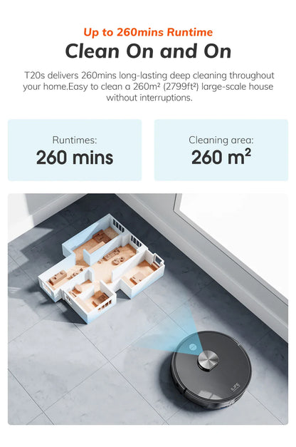 ILIFE T20S LDS Robot Vacuum Cleaner – 5000Pa, Auto Empty Dock, 60-Day Hands-Off Cleaning, Wet/Dry Sweeping & Mopping
