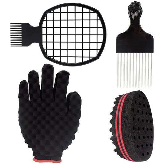 Men's Barber Hair Braider Set – Twist Sponge Gloves & Fork Comb for African Hair Styling & Salon Tools