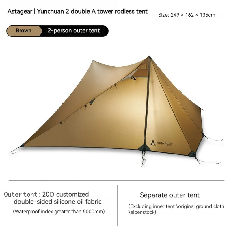 ASTA GEAR Yun Chuan 15D Nylon Ultralight Tent – Double-Sided Silicon-Coated, Rodless Pyramid Design for Camping & Hiking