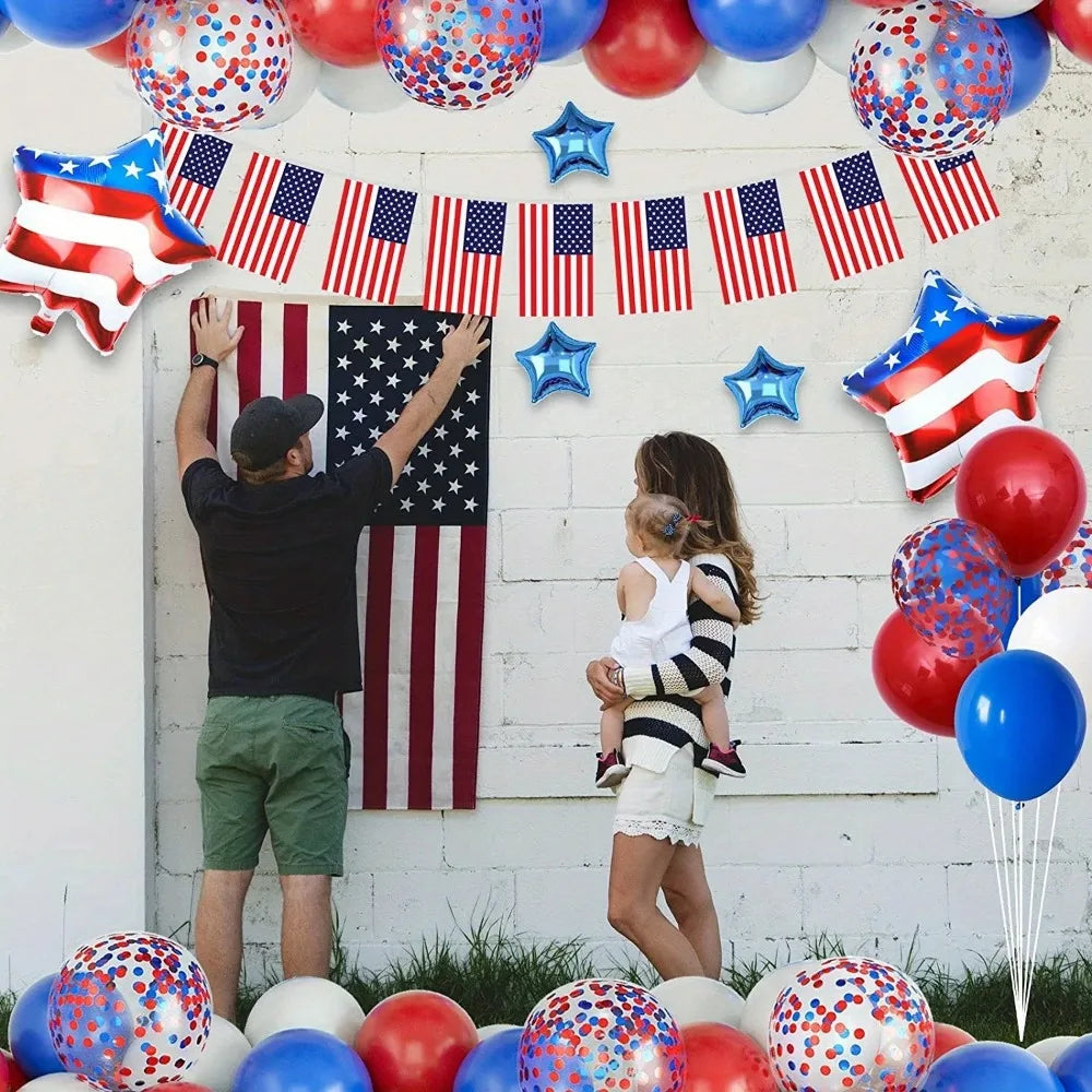 146PCS Independence Day Balloon Arch Set – Red, White & Blue American Flag Party Decoration for Patriotic Holiday Celebrations