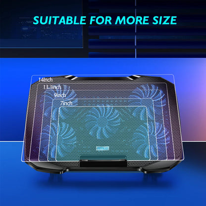COOLCOOLD Laptop Cooling Pad - 12-17 Inch Laptop Cooler Stand with 5 Quiet Fans, 5 Adjustable Angles & Phone Holder