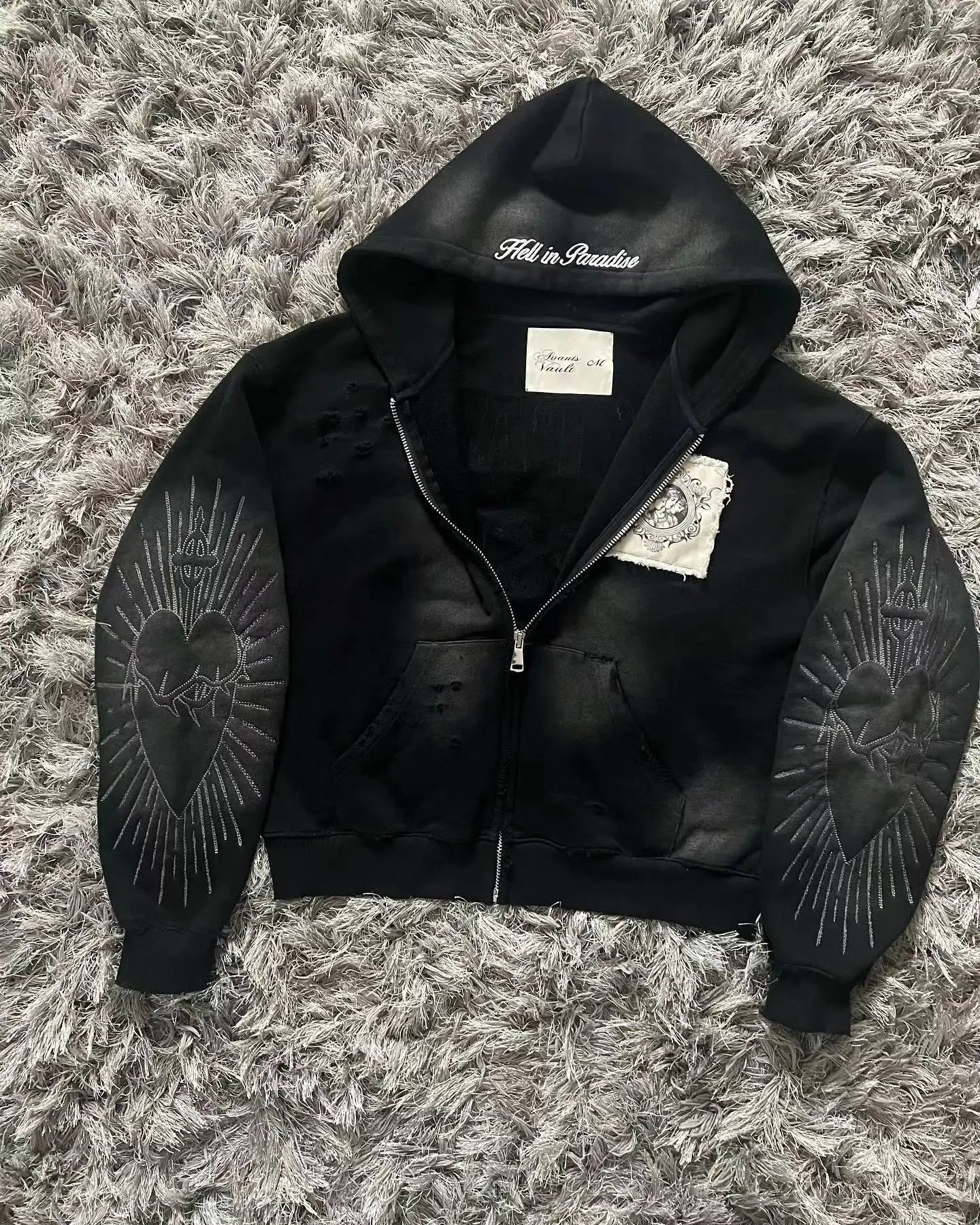 Y2K Harajuku Skull Embroidered Padded Coat - Vintage Hip Hop Faux Fur Collar Casual Couple Jacket