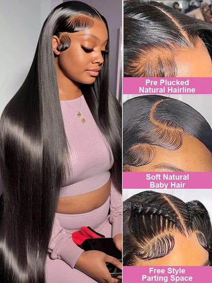 46-50 Inch HD Transparent Lace Front Wig – 13x4 & 13x6 Bone Straight, 200% Density Brazilian Human Hair for Women