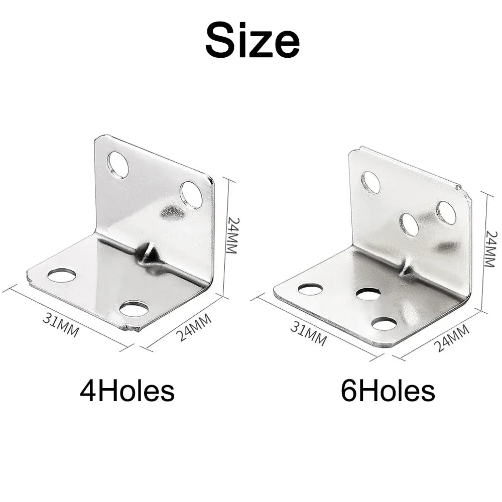 50/10PCS Universal Stainless Steel Corner Bracket | 90 Degree Right Angle Fixed Bracket for Wood Furniture, Bedframe, Cabinet Accessories