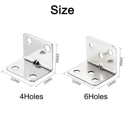 50/10PCS Universal Stainless Steel Corner Bracket | 90 Degree Right Angle Fixed Bracket for Wood Furniture, Bedframe, Cabinet Accessories