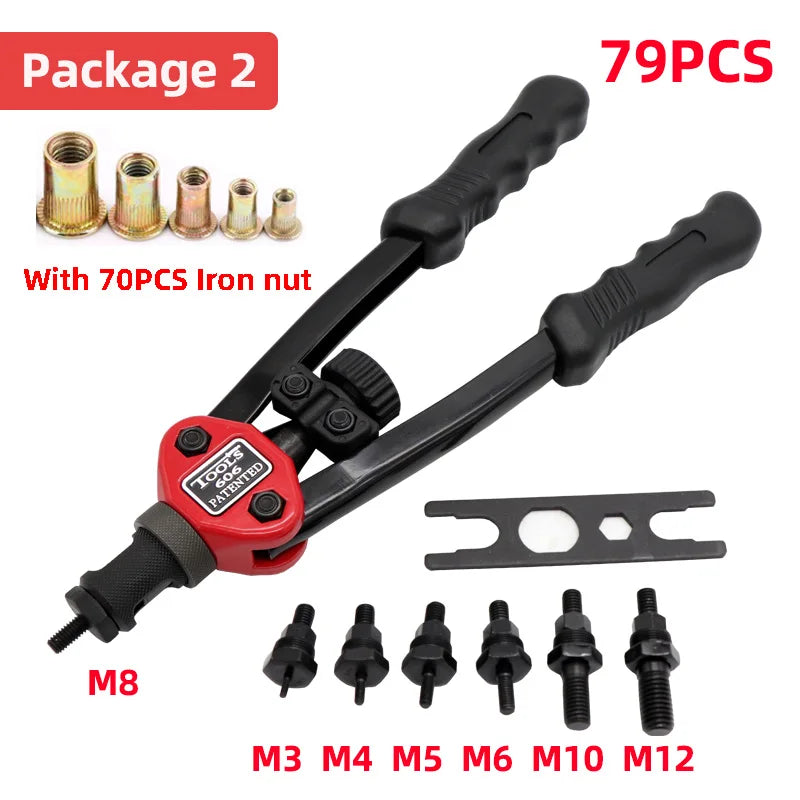 HIFESON Hand Threaded Rivet Nut Gun — Manual Riveter with 70/95/300PCS M3-M12 Nuts for Easy Installation