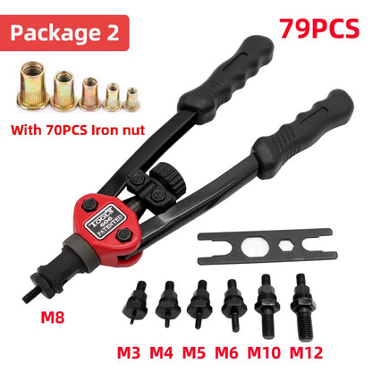 HIFESON Hand Threaded Rivet Nut Gun — Manual Riveter with 70/95/300PCS M3-M12 Nuts for Easy Installation