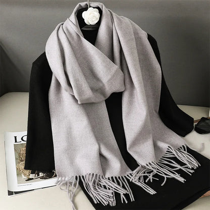 62-Color Solid Women’s Winter Scarf — Thick Warm Cashmere Pashmina Shawl with Tassels, Outdoor Luxury Wrap, Windproof Fashion Scarf