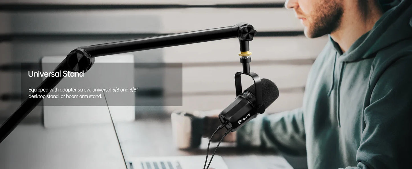 FDUCE SL40+ USB/XLR Dynamic Microphone Kit with Headset Output, Sound Insulation & Arm Stand for PC, PS5/PS4, and Mixers
