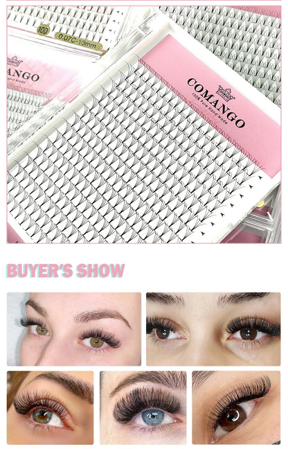 CoMango Wispy Premade Volume Lash Fans – 3-10D Individual Short Stem Faux Mink Russian Eyelash Extensions, 320 Fans