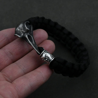 Odin Crow Skeleton Viking Bracelet - Norse Rune Bead Paracord Rope Valknut Eagle Pendant Amulet Jewelry Gift