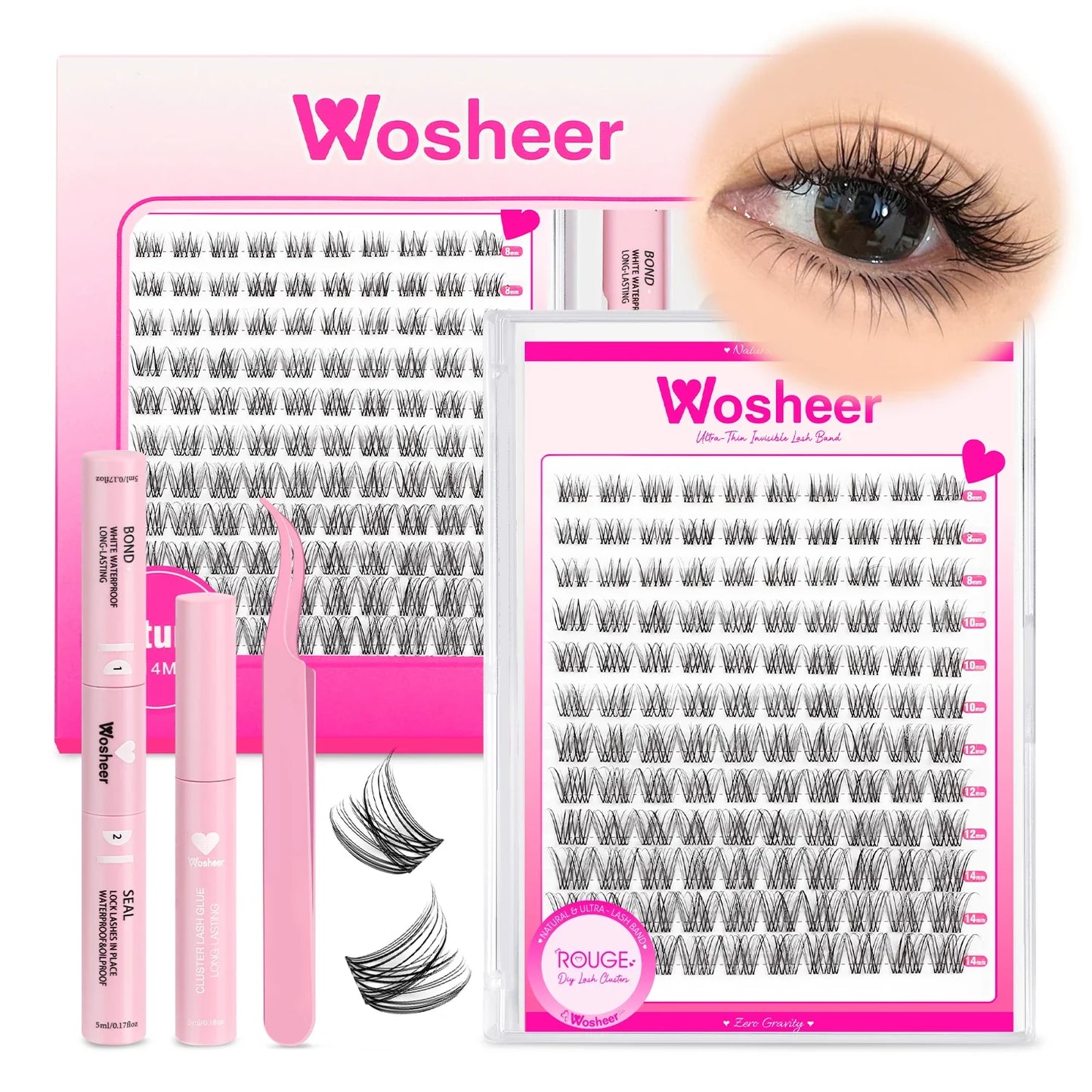 WOSHEER DIY Eyelash Cluster Kit – Faux Mink Lash Extensions with Bond, Seal & Remover for Natural Thick Individual Lashes