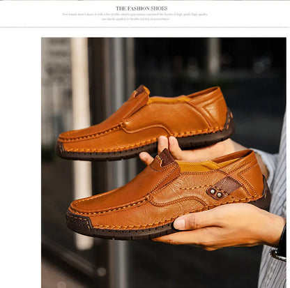 Handmade Leather Men’s Loafers – Casual Slip-On Flats, Comfortable Outdoor Walking Shoes
