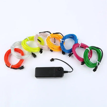 Glow EL Wire Cable - LED Neon Light for Christmas, Dance Party, DIY Costumes, Luminous Car Decoration, Rave Clothing - Available in 1m/3m/5m Lengths