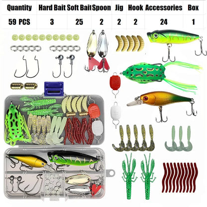 Fishing Lure Set 18–142pcs Mixed VIB Baits Kit – Soft Lures, Minnow, Popper & Hooks Freshwater Fishing Tackle Accessories Kit