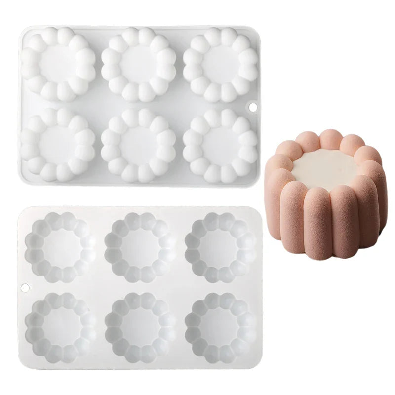 6 or 12 Cell Wavy Lace Cylindrical Silicone Cake Mold — Mousse & Dessert Baking Tool for Party Pastry