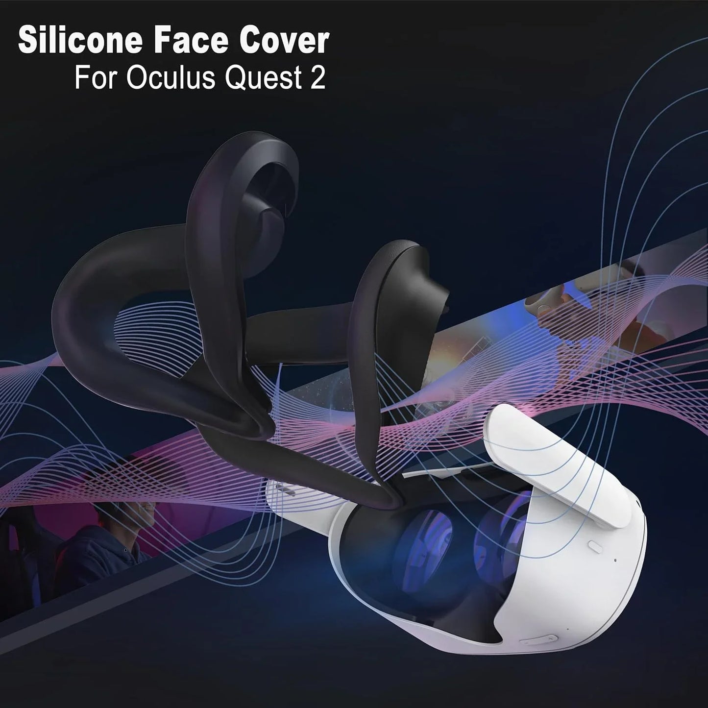 Oculus Quest 2 Face Pad Cover with Lens Protectors — Washable Silicone VR Cover for Meta Quest 2 Accessories