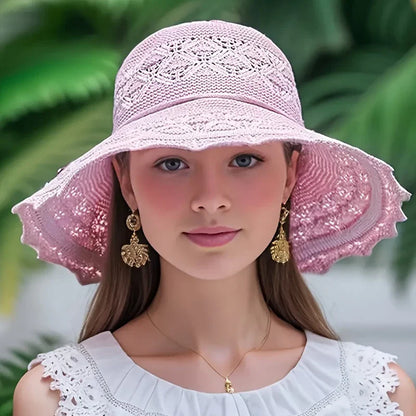 New Summer Straw Sun Hat for Women – Wave Brim Beach Hat with Sun Protection