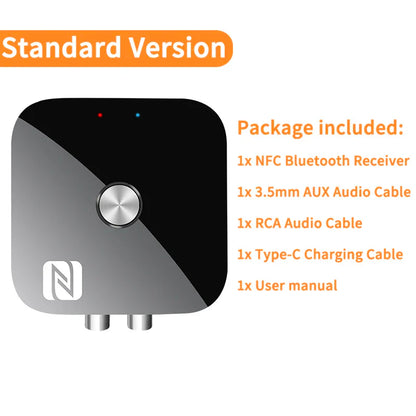NFC Bluetooth 5.3 Audio Receiver – 3.5mm AUX, RCA Stereo, Lossless HIFI Music Wireless Adapter with USB U-Disk Play & Remote Control