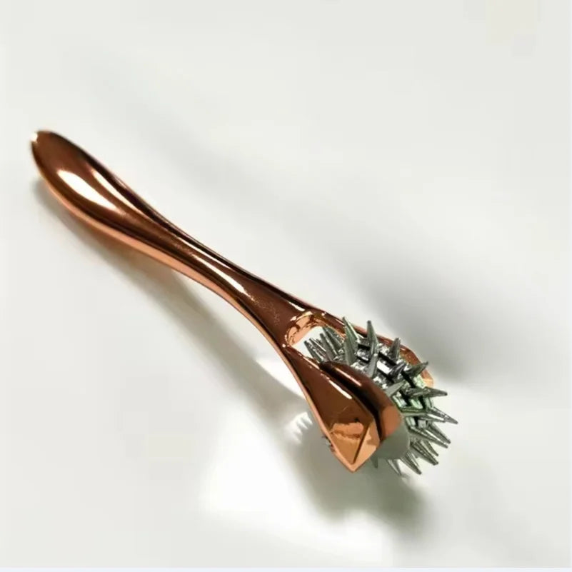 BDSM Mini Wartenberg Pinwheel — Sensation Fetish Spiked Metal Wheel with Sheath, Three-Wheel Design