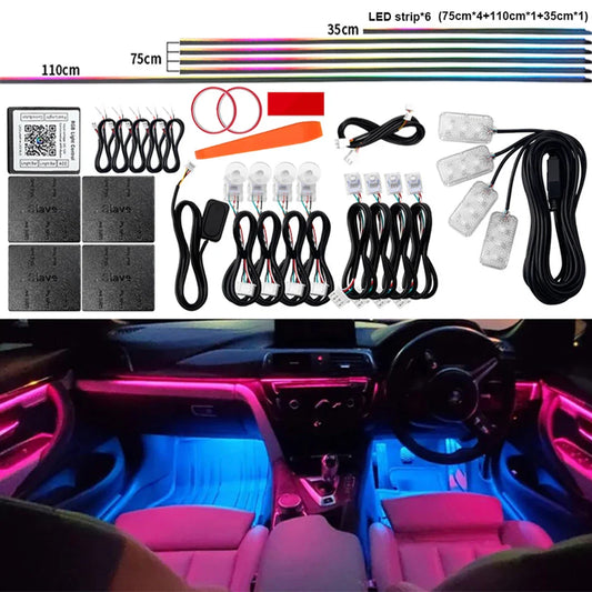 Universal LED Ambient Light - RGB 64 Color Full-Color Streamer Acrylic Strip for Car Interior Atmosphere Decoration