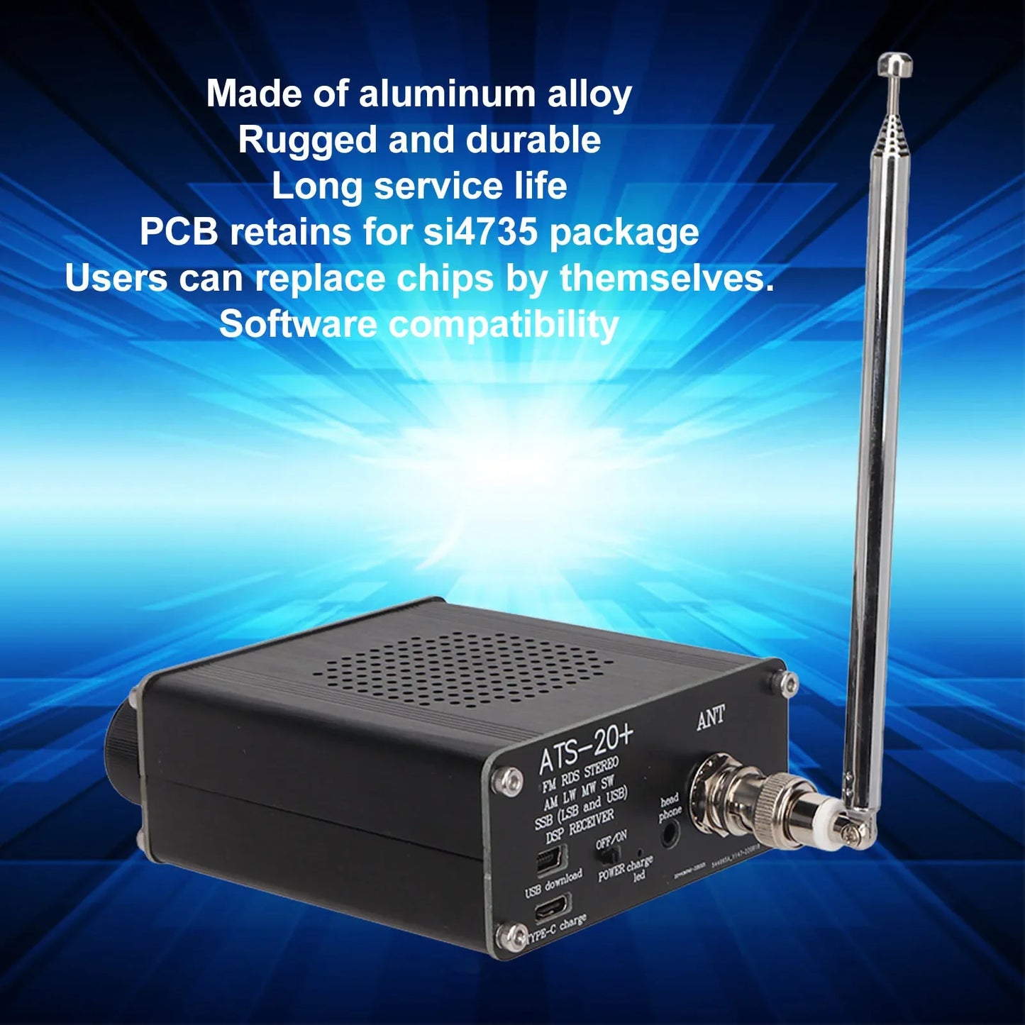 ATS-20+ Portable World Band Radio Receiver – Easy-to-Read Digital Display, Lightweight for Home & Outdoor Camping
