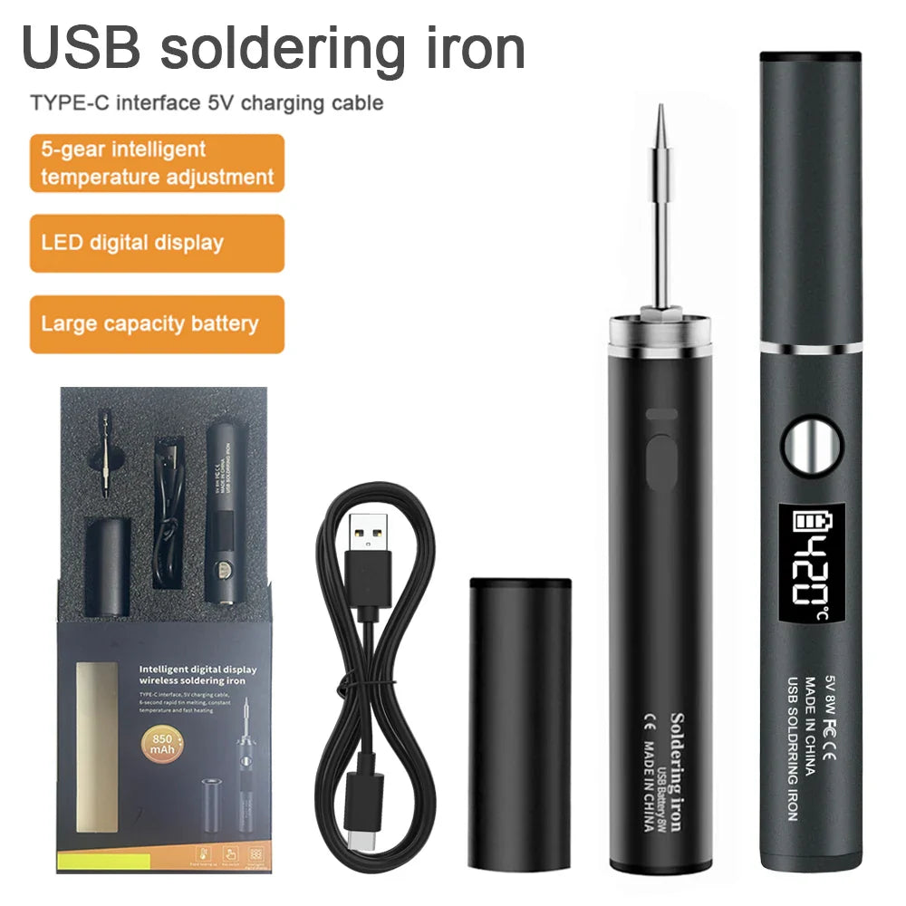 USB 5V 8W Portable Soldering Iron with Lithium Battery – Electric Welding Repair Tool for Electronics, DIY & Mobile Repair Work