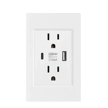 US Plug with USB Type-C Charging Port – 5V 2.1A, Household Electrical Wall Outlet for America & Mexico, 118x72mm PC Panel