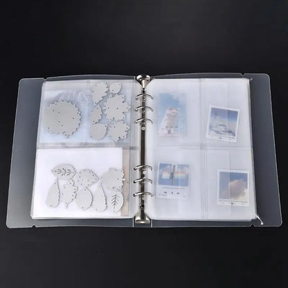 A5 6-Hole Strap Storage Clip and Bag - Scrapbook Cutting Die and Sticker Storage, Transparent Organizing Bag